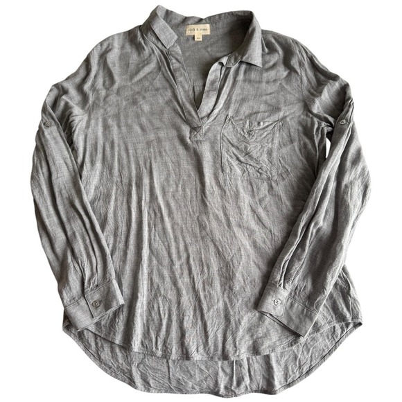Cloth & Stone Viscose Long Sleeve Grey Blouse Tunic Women's Medium Minimalist - Picture 1 of 5